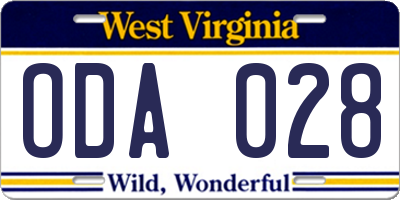 WV license plate ODA028