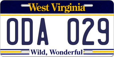 WV license plate ODA029