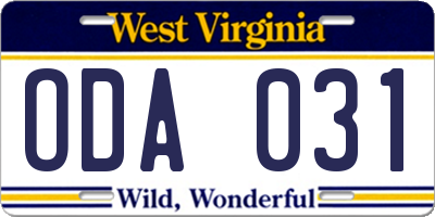 WV license plate ODA031
