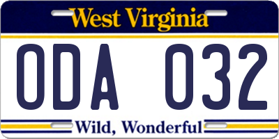 WV license plate ODA032