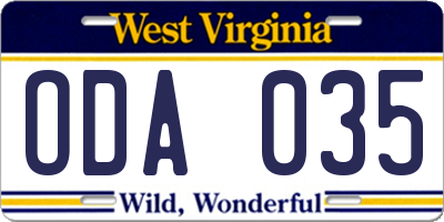 WV license plate ODA035