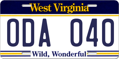 WV license plate ODA040