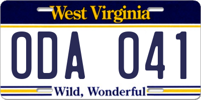 WV license plate ODA041