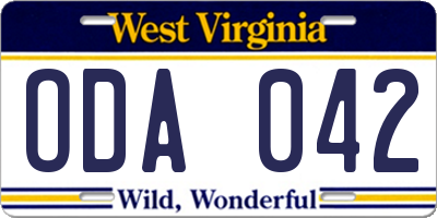 WV license plate ODA042