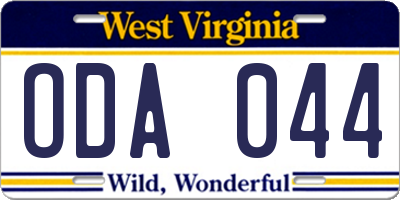 WV license plate ODA044