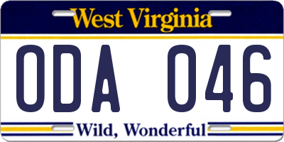 WV license plate ODA046