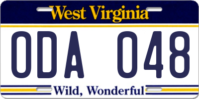 WV license plate ODA048
