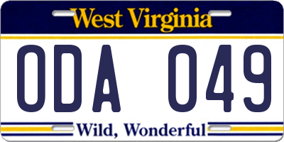 WV license plate ODA049