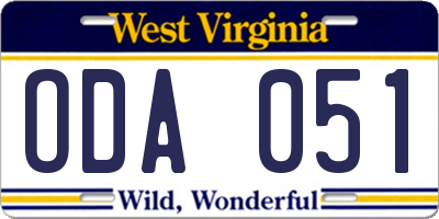 WV license plate ODA051