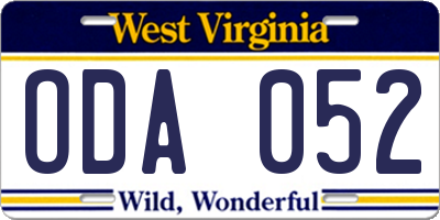 WV license plate ODA052