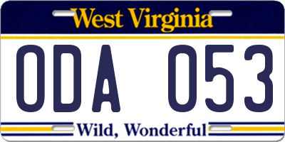 WV license plate ODA053