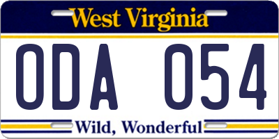 WV license plate ODA054