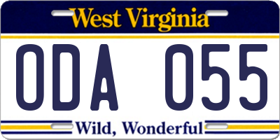 WV license plate ODA055