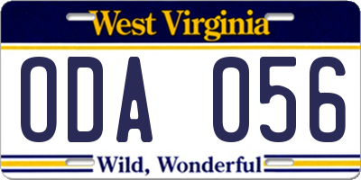 WV license plate ODA056