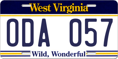 WV license plate ODA057