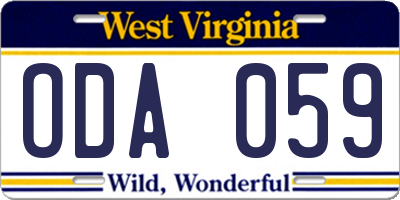 WV license plate ODA059