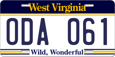 WV license plate ODA061
