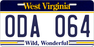 WV license plate ODA064