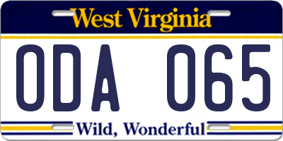 WV license plate ODA065