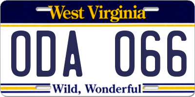 WV license plate ODA066
