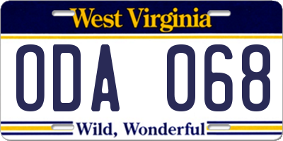 WV license plate ODA068