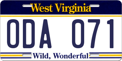 WV license plate ODA071