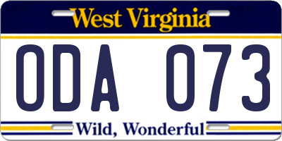 WV license plate ODA073