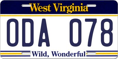 WV license plate ODA078