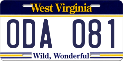WV license plate ODA081