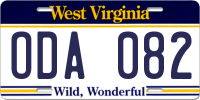 WV license plate ODA082