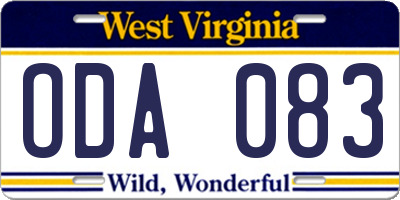 WV license plate ODA083