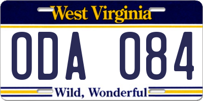WV license plate ODA084