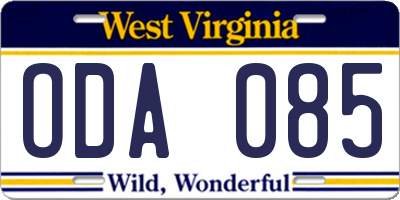 WV license plate ODA085