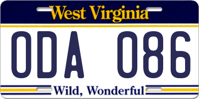 WV license plate ODA086