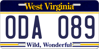 WV license plate ODA089