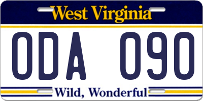 WV license plate ODA090