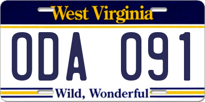 WV license plate ODA091