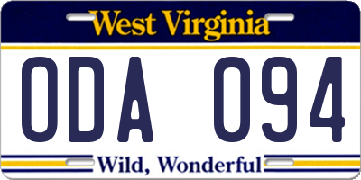 WV license plate ODA094