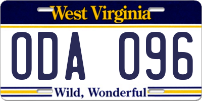 WV license plate ODA096