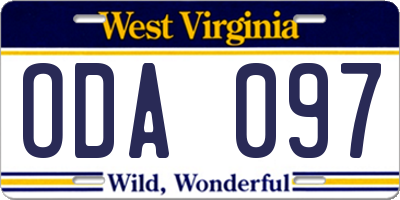 WV license plate ODA097