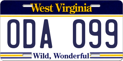 WV license plate ODA099