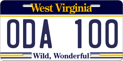 WV license plate ODA100