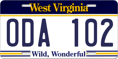 WV license plate ODA102