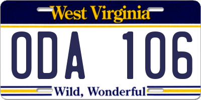 WV license plate ODA106