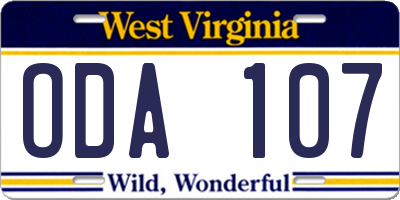 WV license plate ODA107
