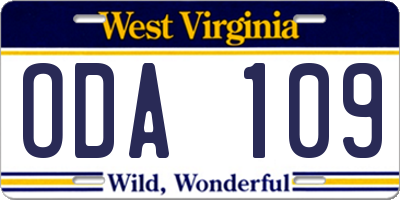 WV license plate ODA109