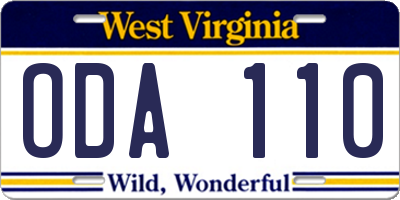 WV license plate ODA110