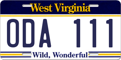 WV license plate ODA111