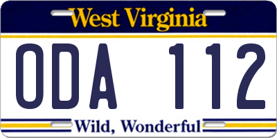 WV license plate ODA112