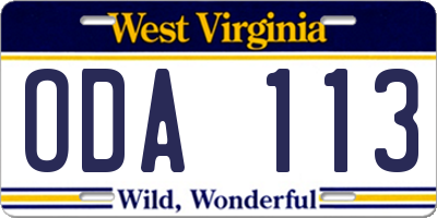 WV license plate ODA113